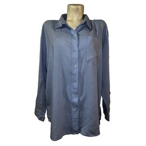 New GAP Top Womens XL Light Blue Linen Blend Button Down Long Sleeve Shirt NWT